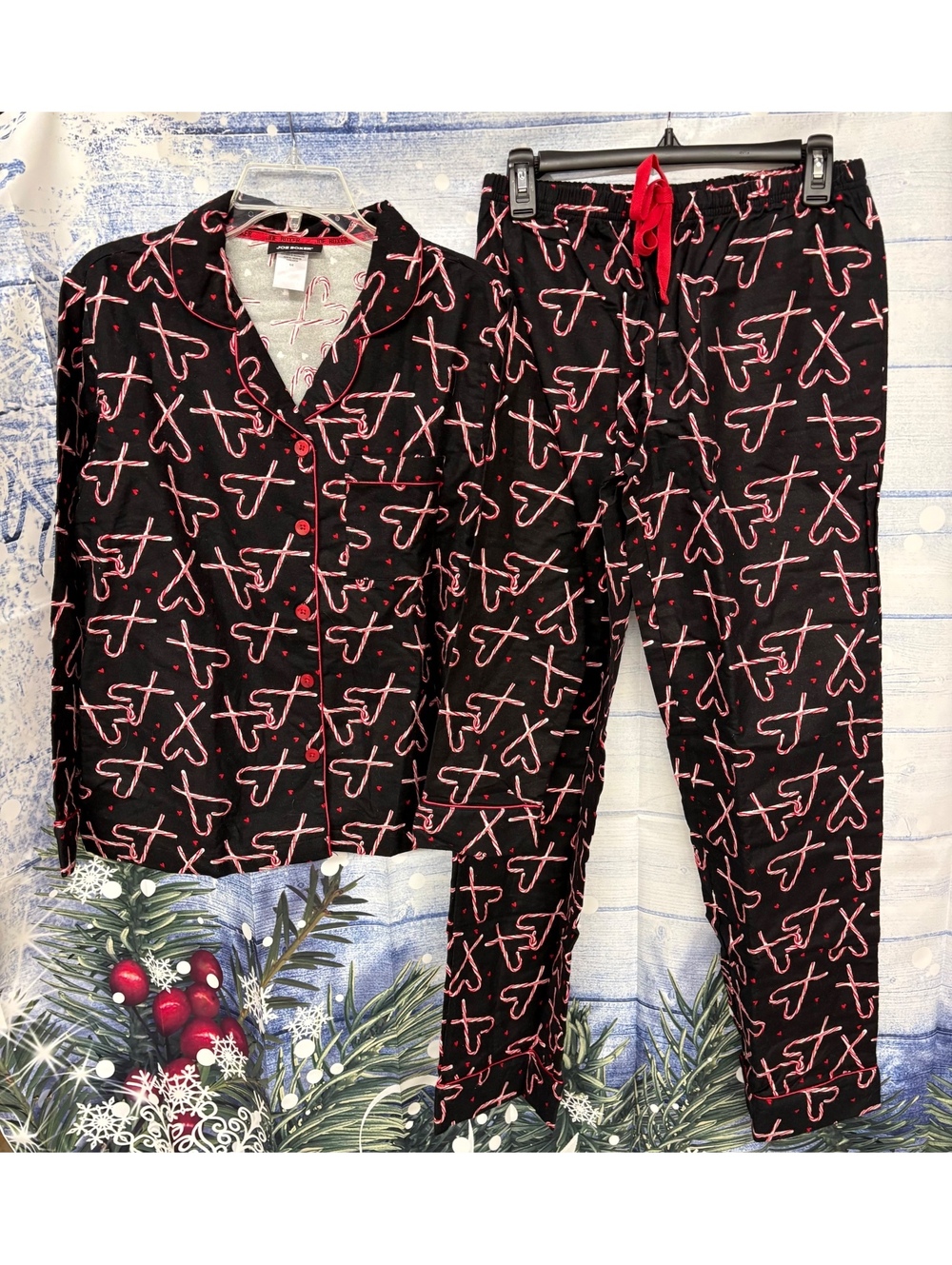 Joe Boxer Kmart Women’s Deadstock Candy Cane Heart 2Pc PJ Set Vintage Y2K NWT